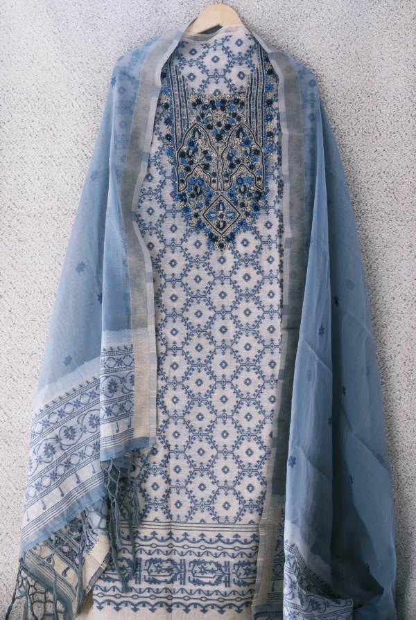 Maa N Mee Dusty Blue Printed & Embroidered Kurta Set - Image 2