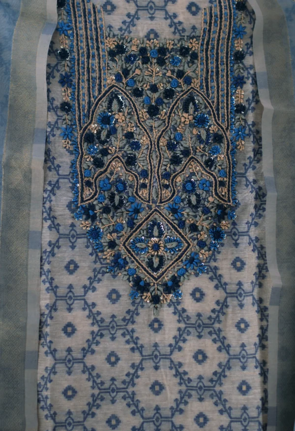Maa N Mee Dusty Blue Printed & Embroidered Kurta Set - Image 3