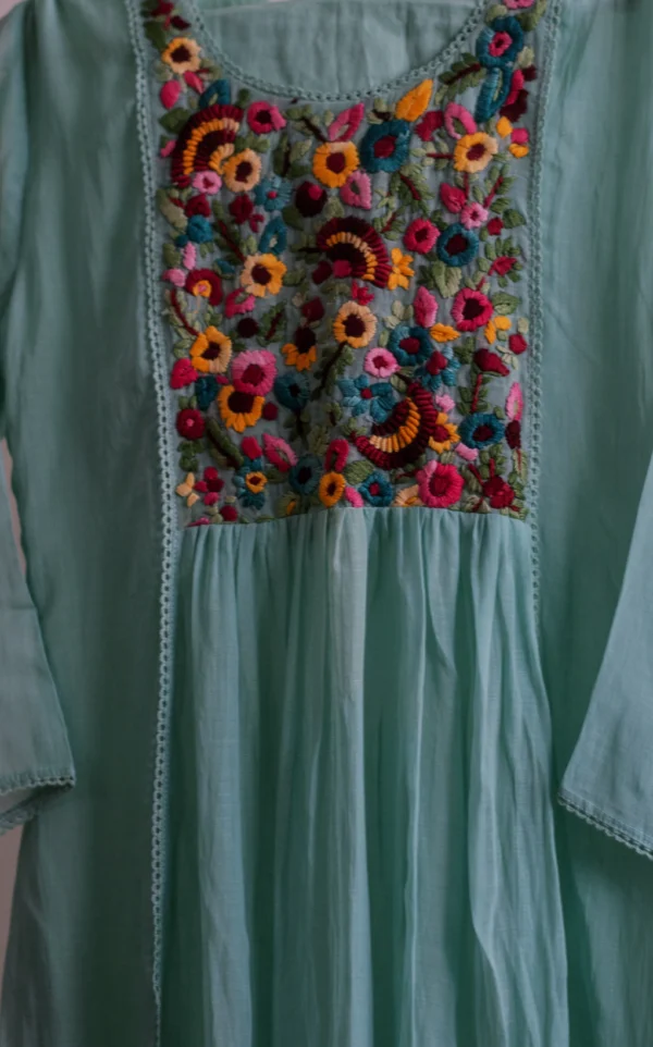 Maa N Mee Mint Green Floral Embroidered Anarkali Set - Image 2