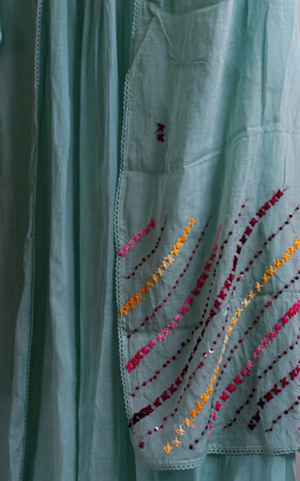 Maa N Mee Mint Green Floral Embroidered Anarkali Set - Image 3