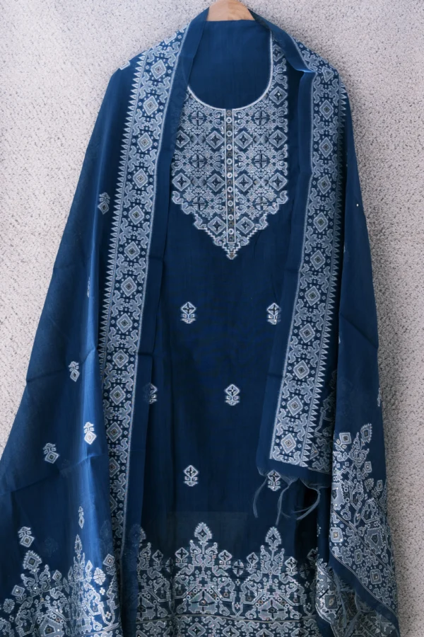 Maa N Mee Indigo Blue Chikankari Style Embroidered Kurta Set - Image 2