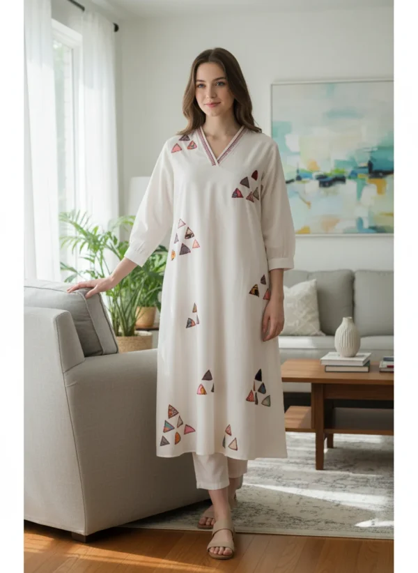 Maa N Mee White Appliqué Kurta