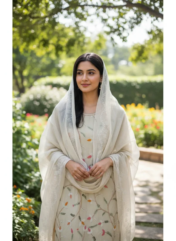 Maa N Mee Off-White Floral Vine Embroidered Kurta Set