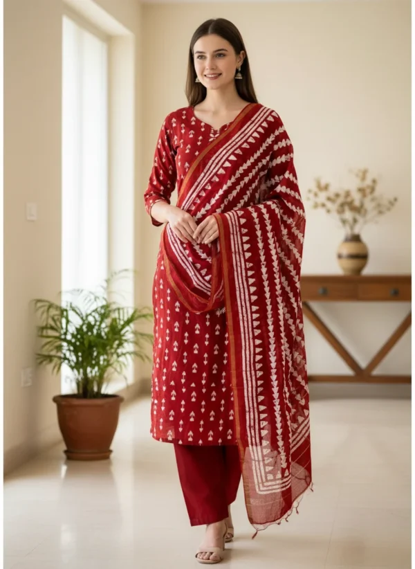 Maa N Mee Beige Kalamkari Style Printed Kurta Set