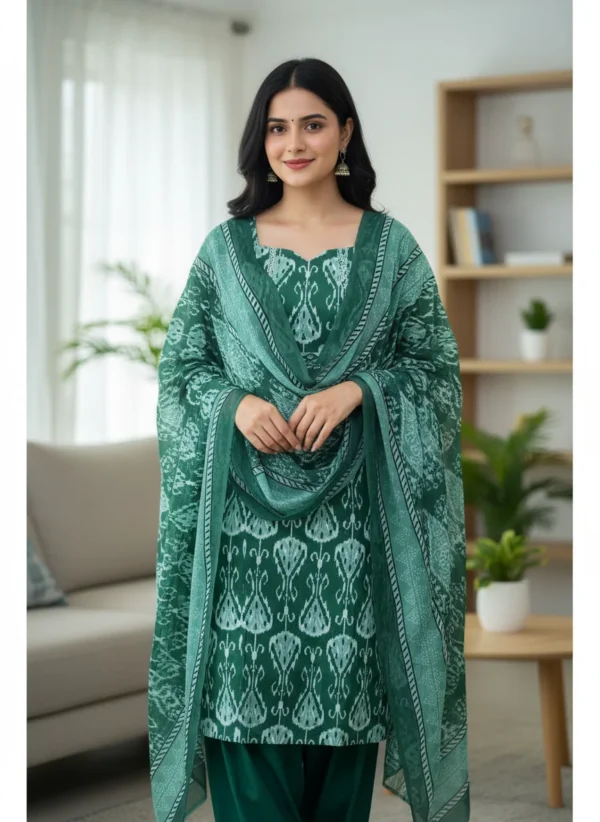 Maa N Mee Emerald Ikat Print Kurta Set with Dupatta