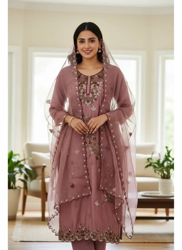 Maa N Mee Mauve Floral & Vine Embroidered Kurta Set