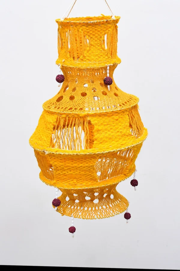 Handmade Yellow Macrame Diwali Lantern with Rudraksh Tassel