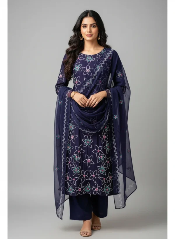 Maa N Mee Navy Blue Phulkari-Inspired Embroidered Kurta Set