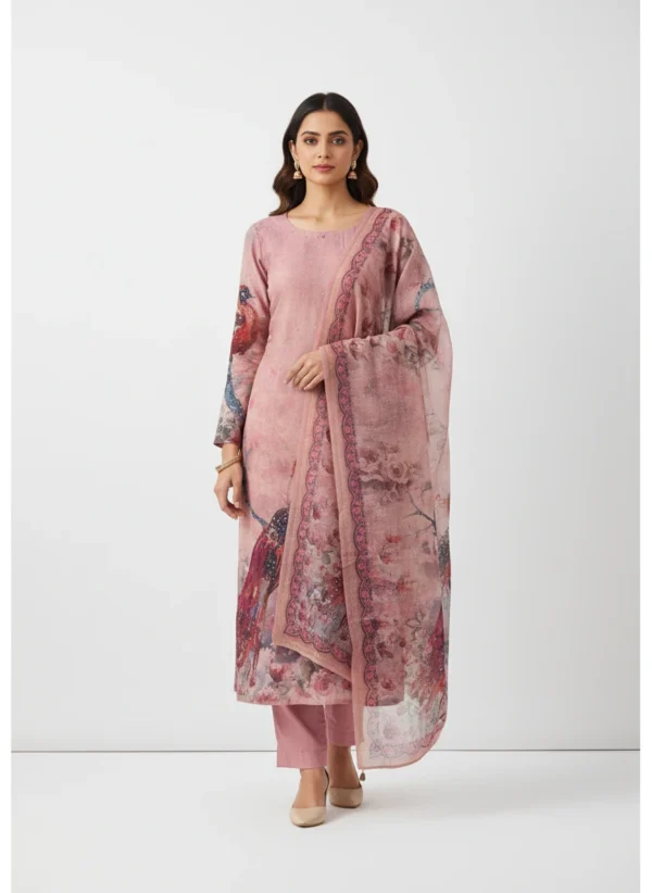Maa N Mee Pink Bird-Motif Printed Kurta Set