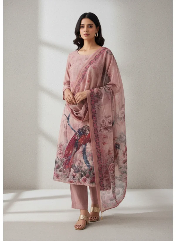 Maa N Mee Pink Bird-Motif Printed Kurta Set - Image 4