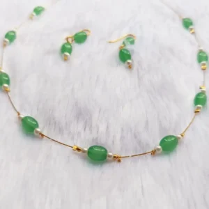 Green Aura Bead & Pearl Necklace Set