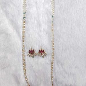 Lotus Pearl Long Necklace Set