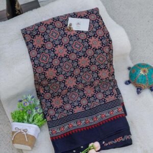 Navy Blue Modal Silk Dōcan Tissue Saree with Lakdi Patta Border