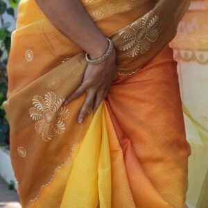 Sunset Yellow Kota Silk Saree with Resham Embroidery