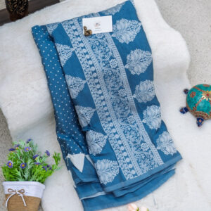 Blue Handblock Printed Modal Silk Saree | Elegant Ethnic Saree