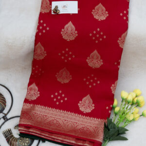 Crimson Red Silk Saree with Woven Golden Butti and Zari Pallu
