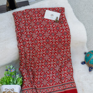 Red Modal Silk Saree with Dokan Tissue Lakdi Patta Border